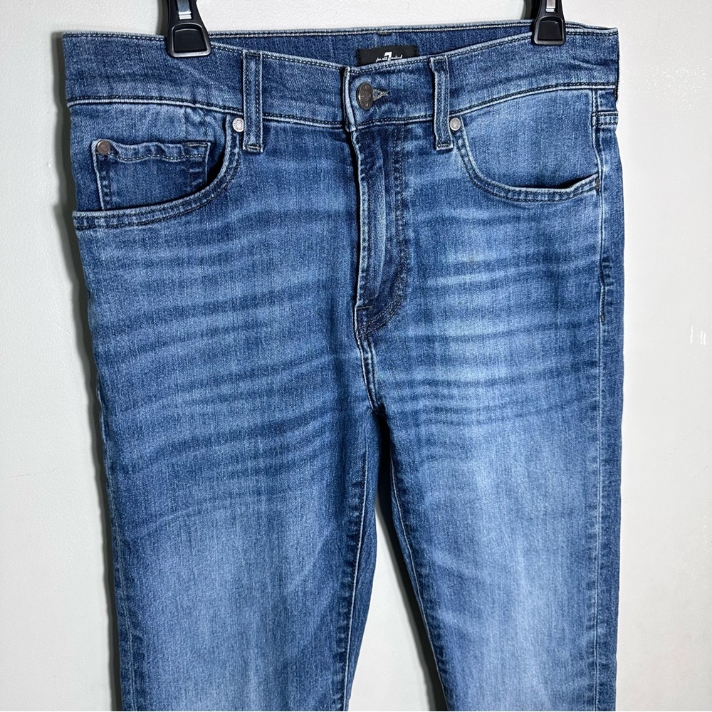 7 For All Mankind Light Blue Slim Straight Jeans - Picture 3 of 13